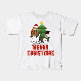 Merry Christmas Basset Hound Design Kids T-Shirt